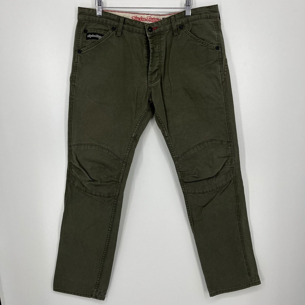 Troy Lee Designs Mens Olive Green Cotton Canvas Articulated Knee Pants Size 36